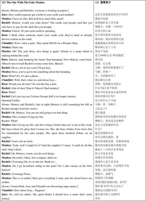 《老友记》英文剧本:中英文对照的单集剧本